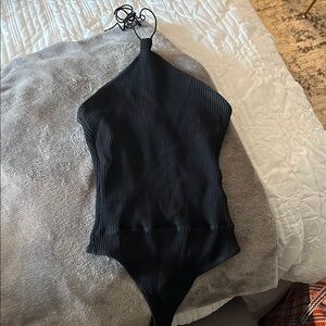 Black Ribbed Halter Bodysuit